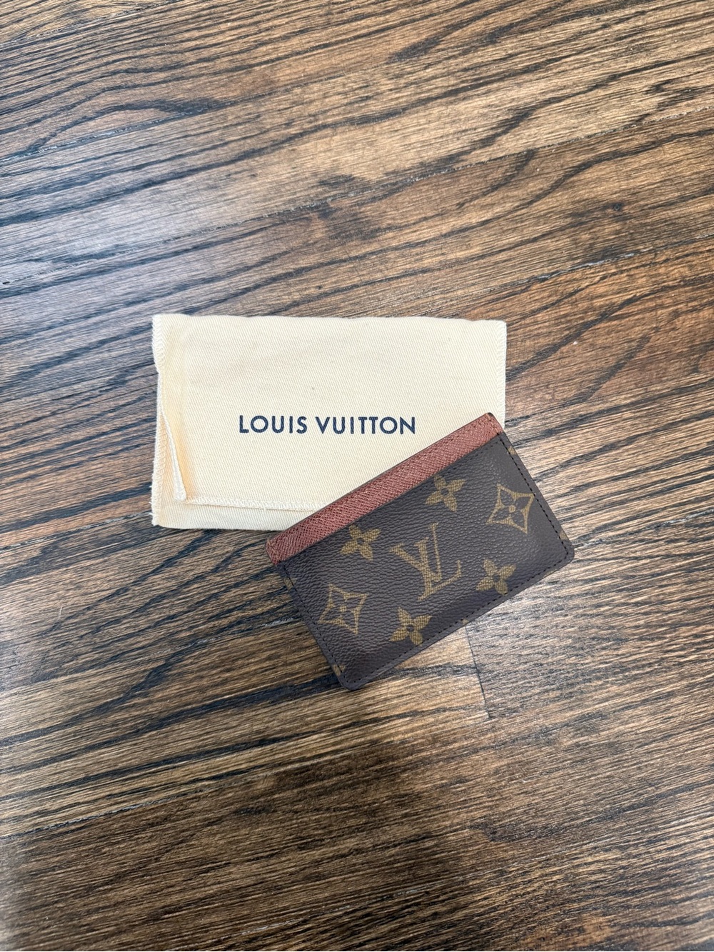 Louis Vuitton Brown Monogram Card Holder with Red-Brown Trim